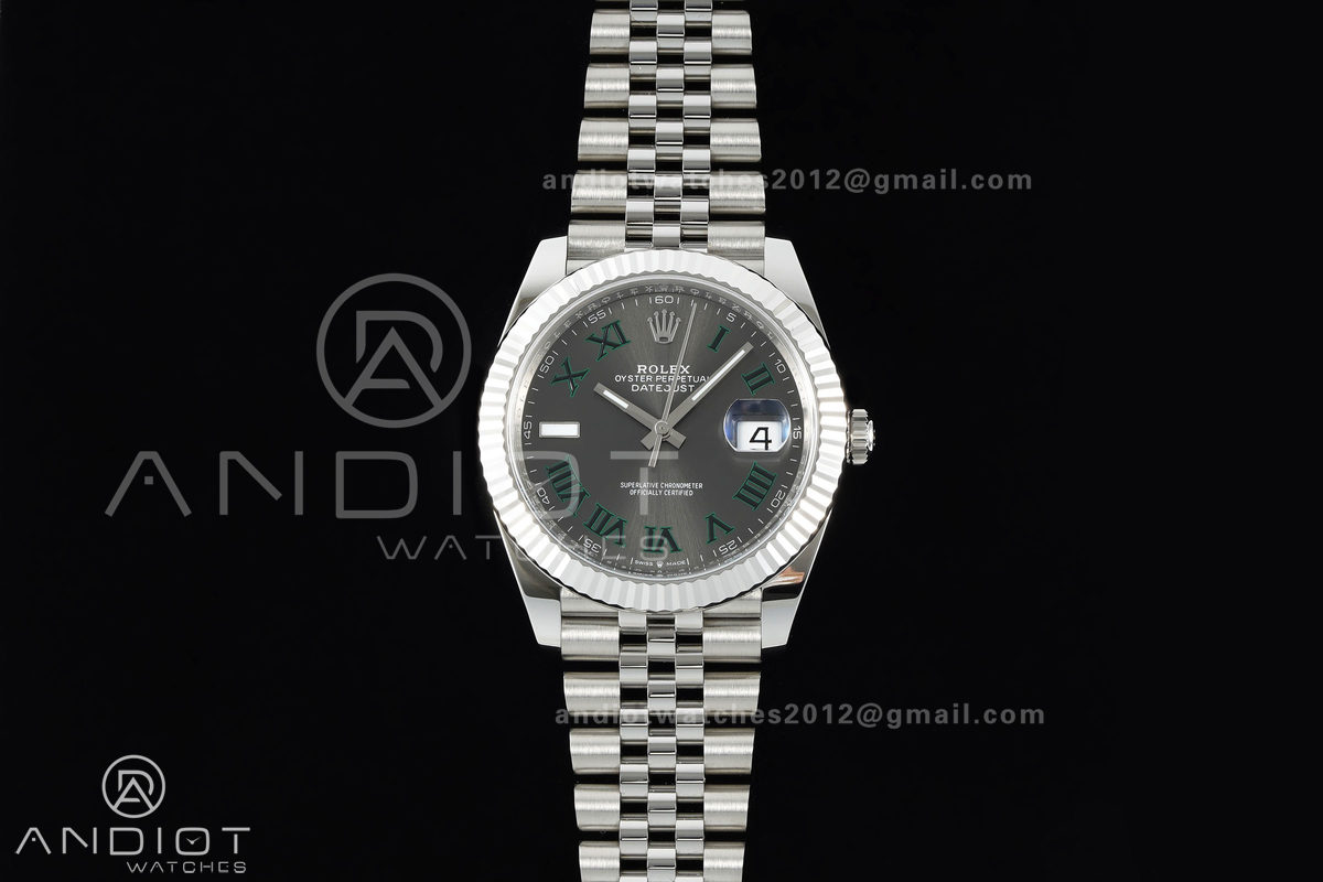 DateJust 41 126334 Clean Plus 1:1 Best Edition Gray Dial Green Roman on Jubilee Bracelet DD3235